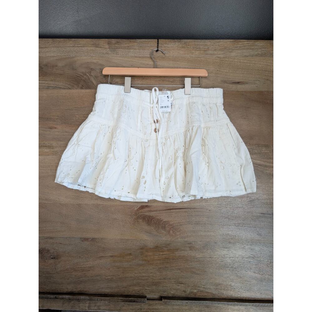 Free People Roselle Eyelet Mini Skirt Womens XL Ivory Comfort Button Front NWT